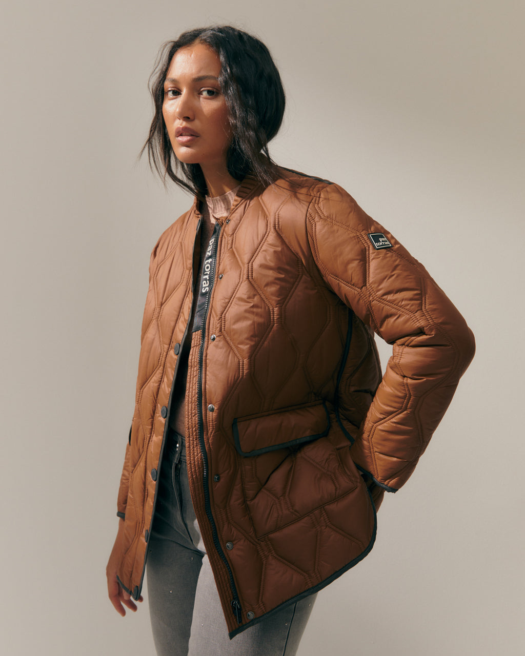 Parka de mujer acolchada bolsillos de plastrón