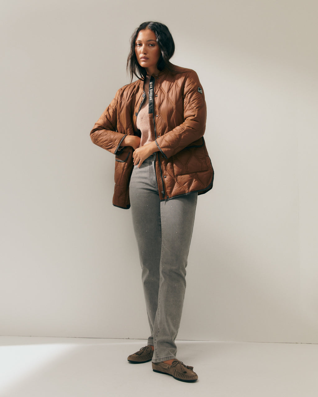 Parka de mujer acolchada bolsillos de plastrón