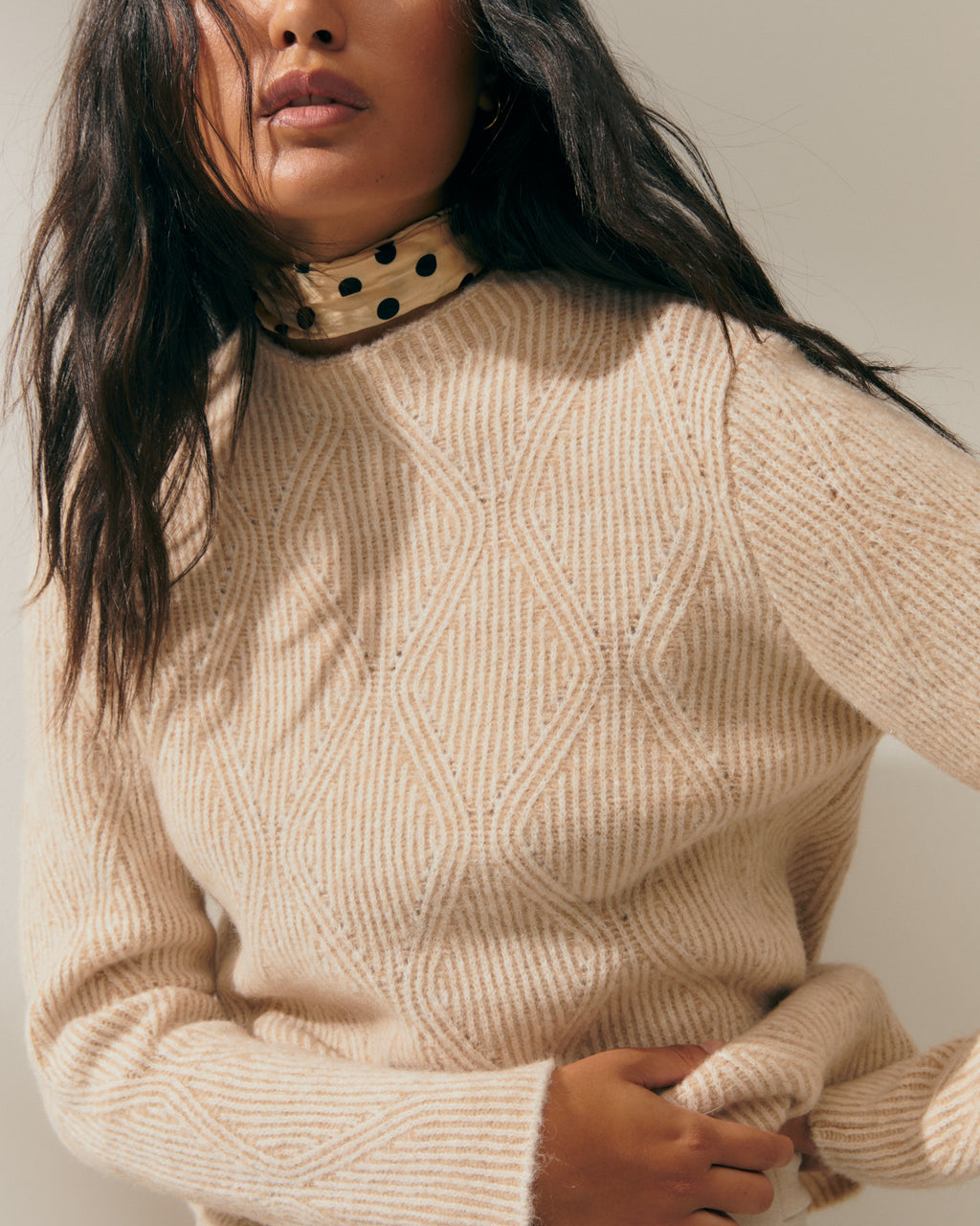 Jersey de mujer punto fantasía manga larga cuello redondo