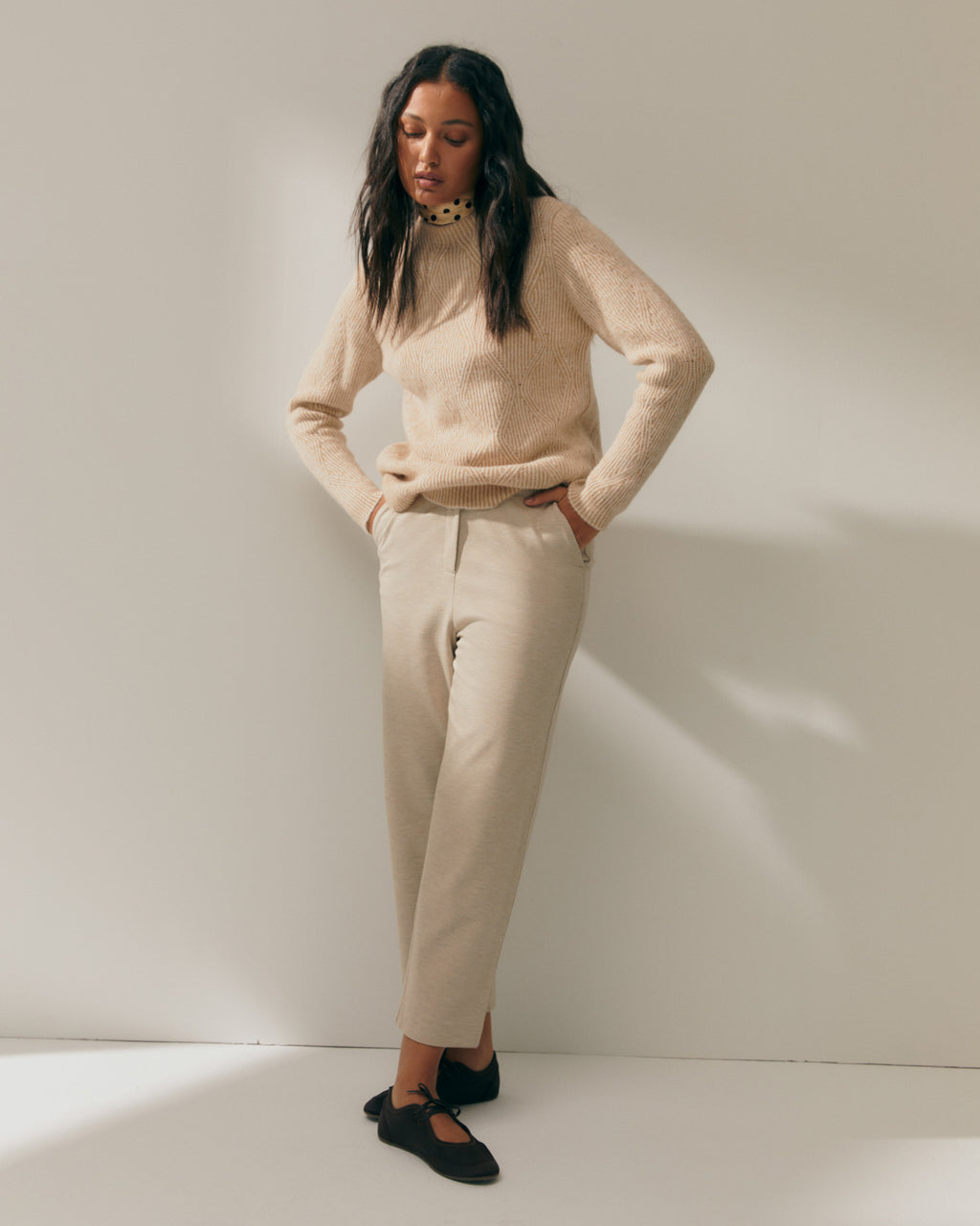 Jersey de mujer punto fantasía manga larga cuello redondo