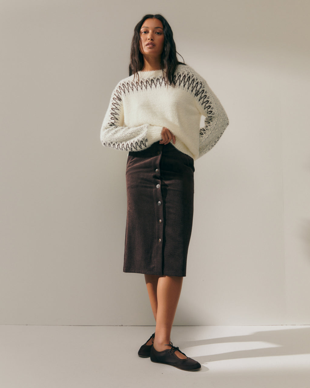 Jersey de mujer efecto pelo jacquard con hilo metalizado