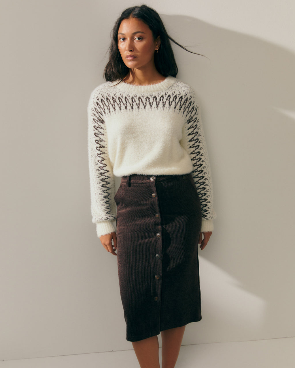 Jersey de mujer efecto pelo jacquard con hilo metalizado