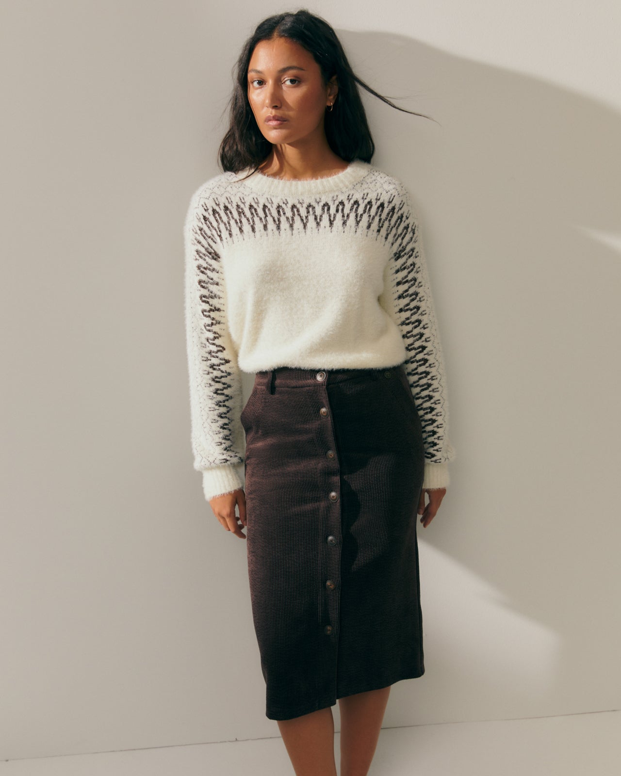 Women's jacquard fur effect sweater with metallic thread