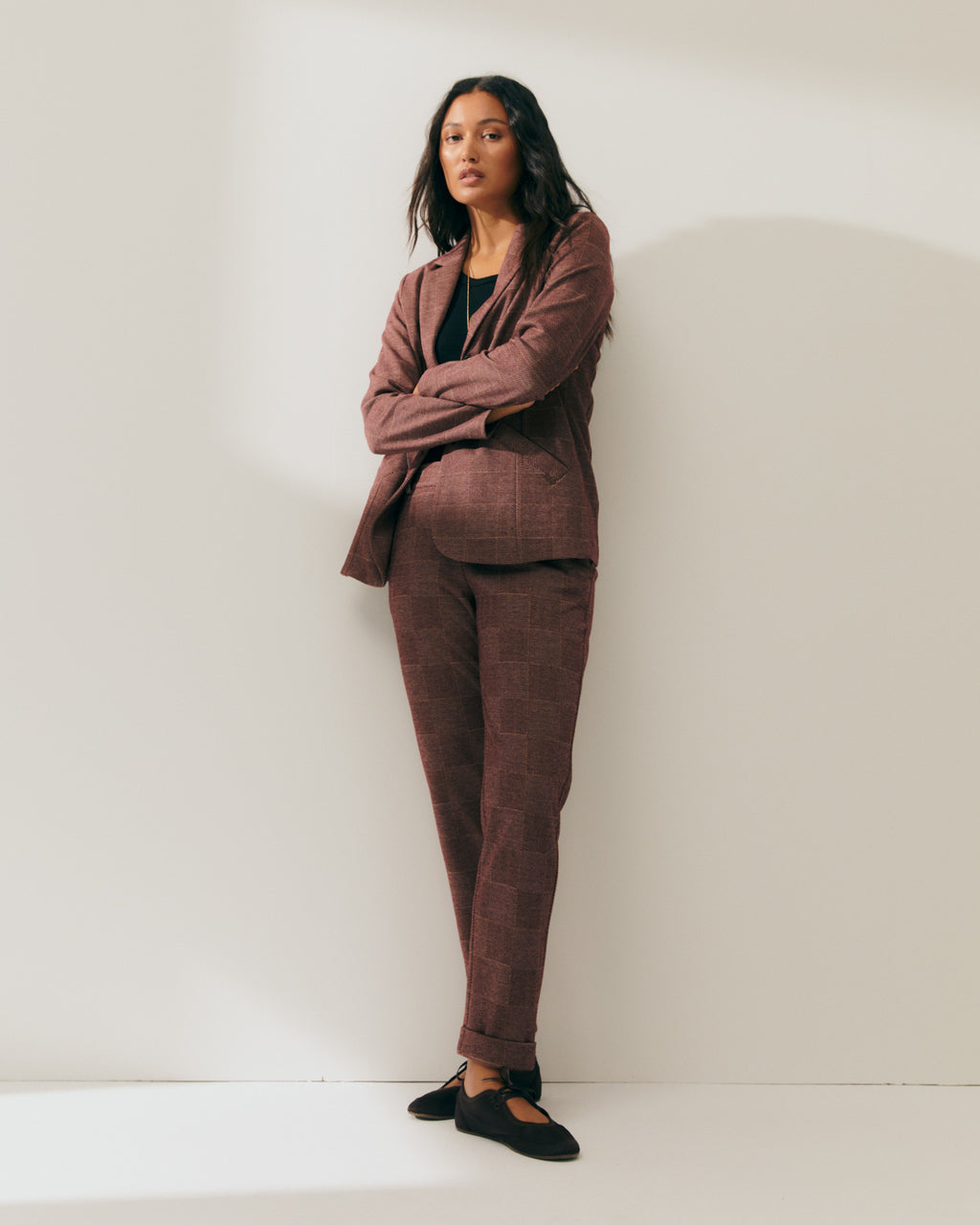 Blazer de mujer en punto estampado cuadros