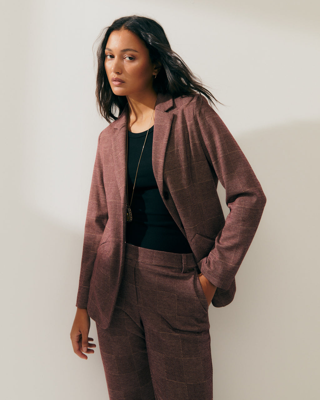 Blazer de mujer en punto estampado cuadros