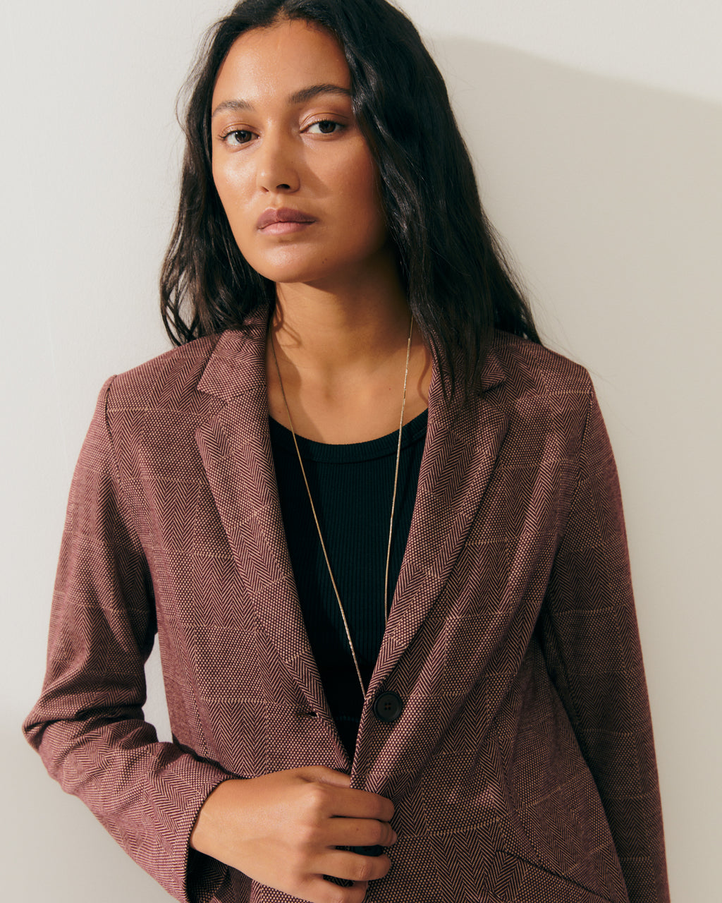 Blazer de mujer en punto estampado cuadros