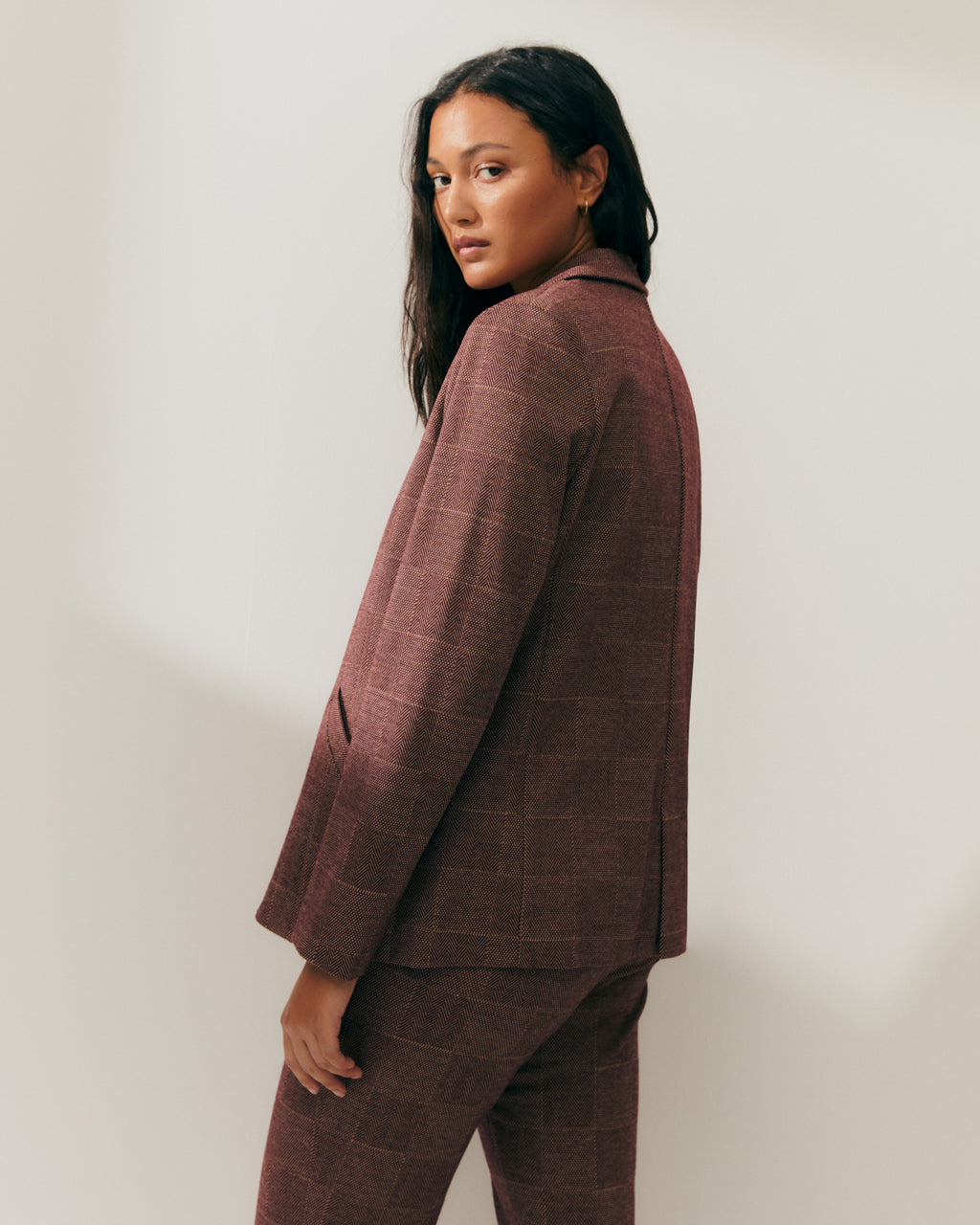 Blazer de mujer en punto estampado cuadros