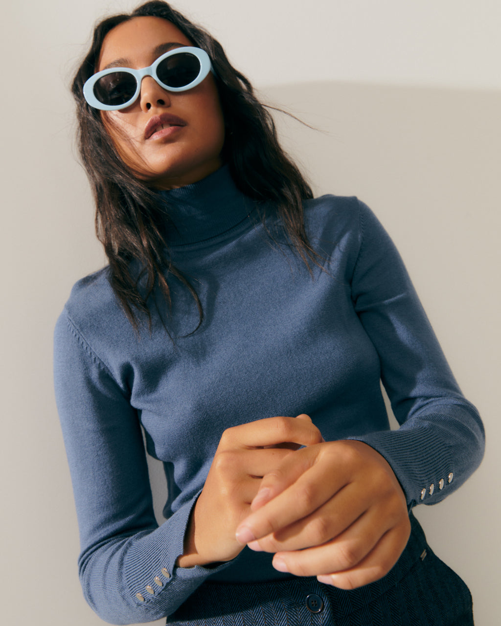 Jersey de mujer básico cuello alto manga larga