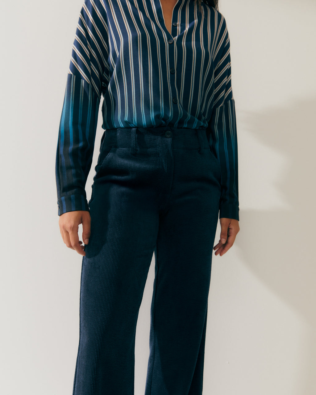 Pantalón recto de mujer de pana cintura elástica