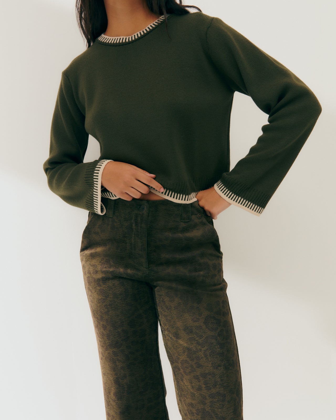 Women's straight-leg corduroy pants with animal print