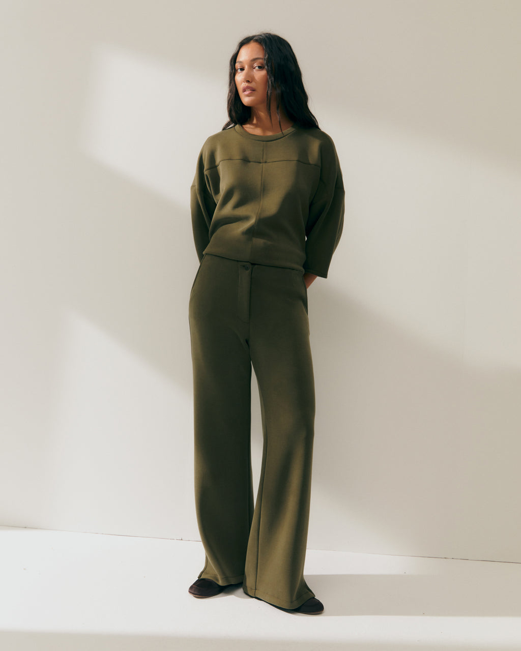 Pantalón de mujer ancho en punto cintura elástica