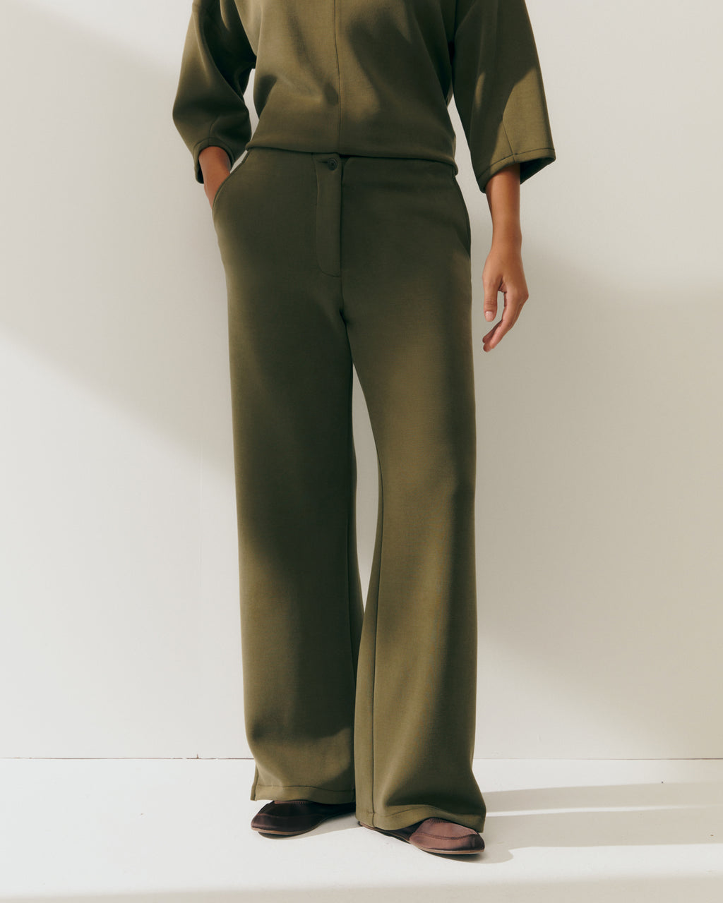 Pantalón de mujer ancho en punto cintura elástica