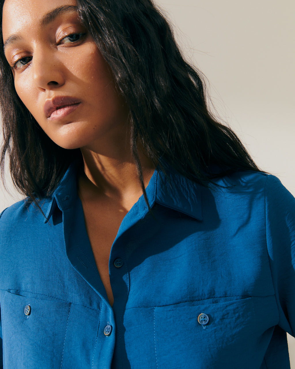 Camisa de mujer manga larga cuello camisero