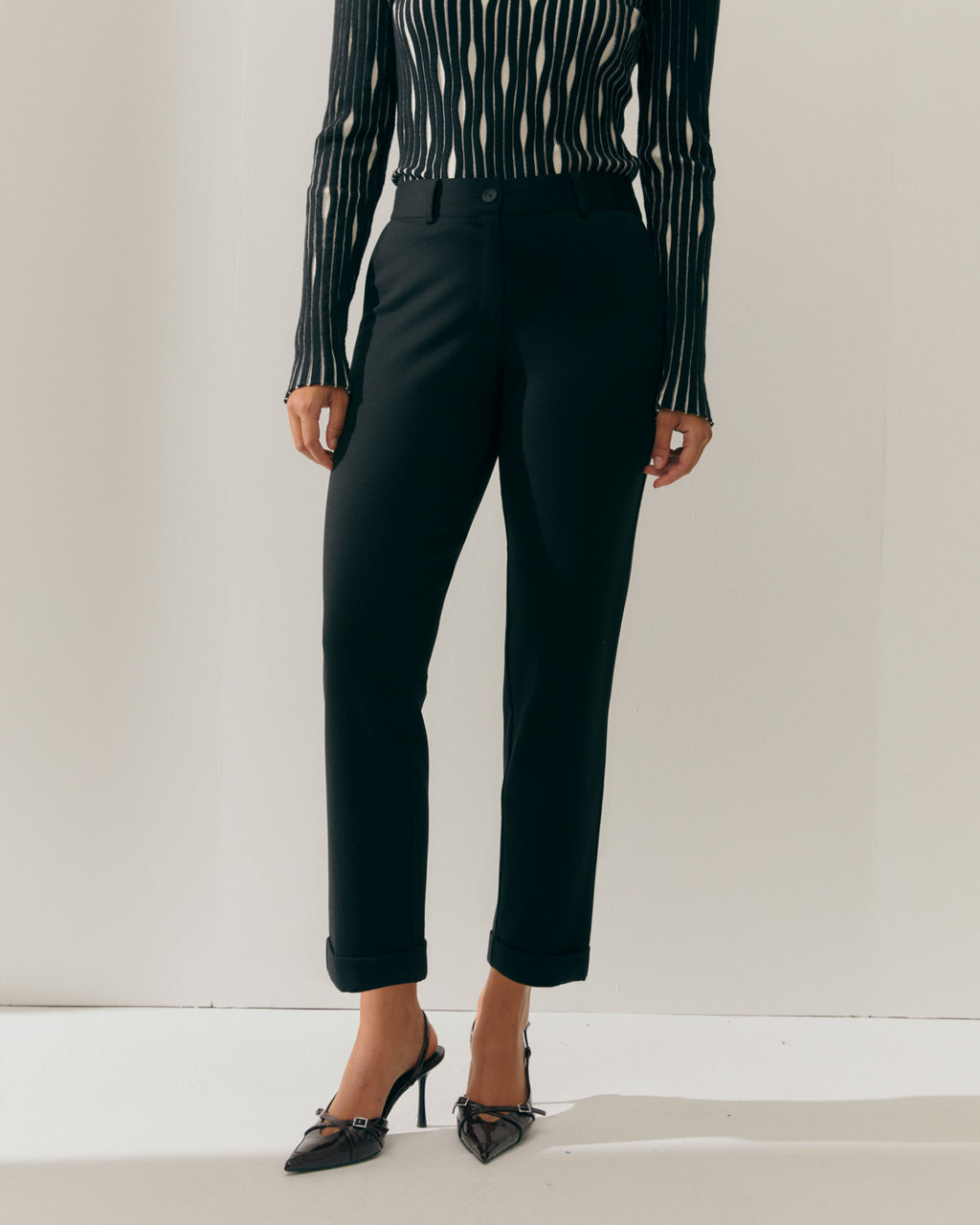 Pantalón recto de mujer punto roma cintura elástica