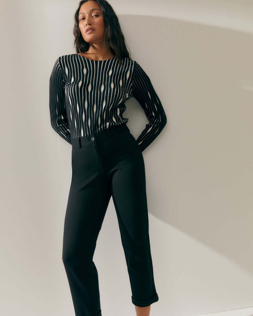 Pantalón recto de mujer punto roma cintura elástica