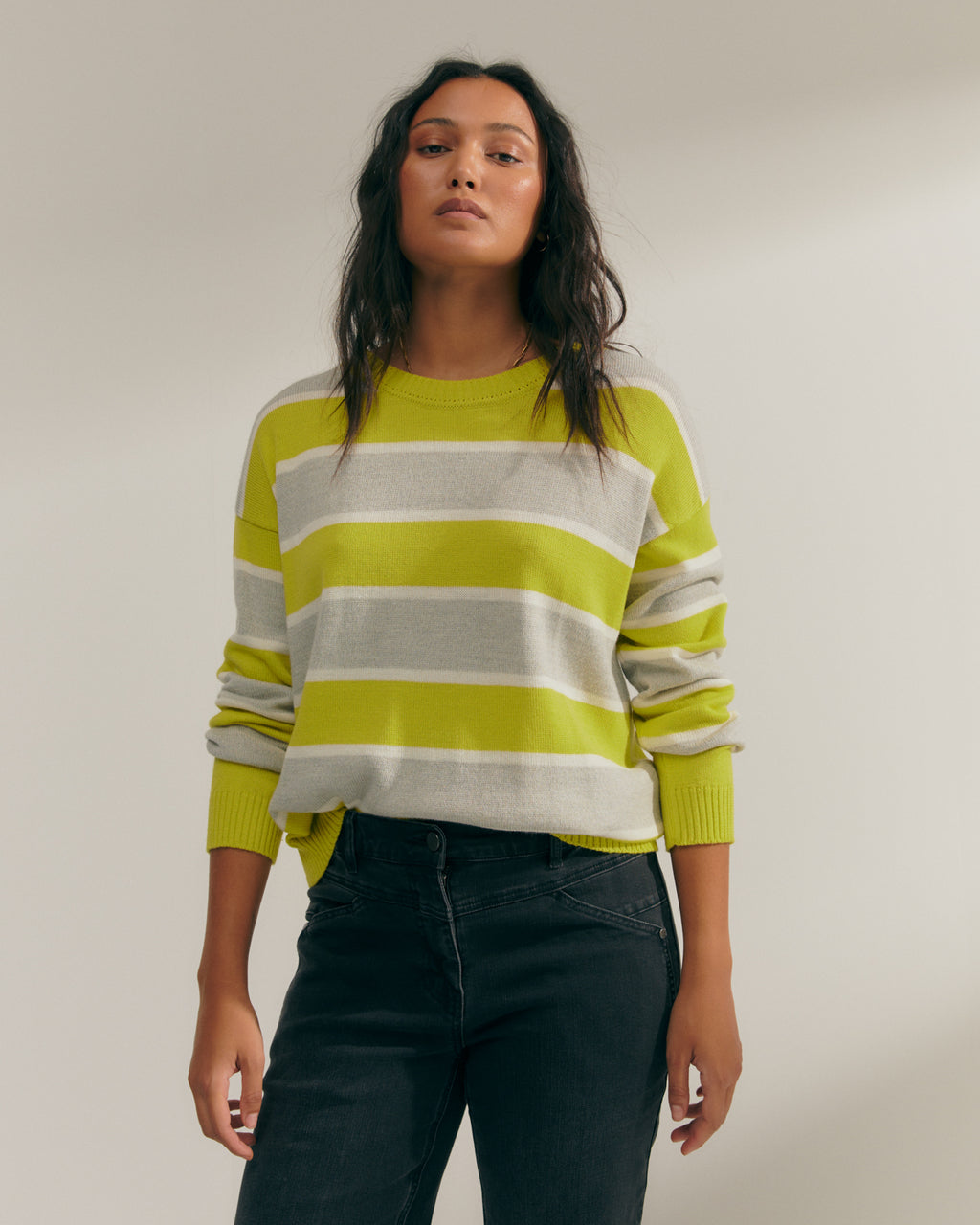 Jersey de mujer estampado rayas cuello redondo