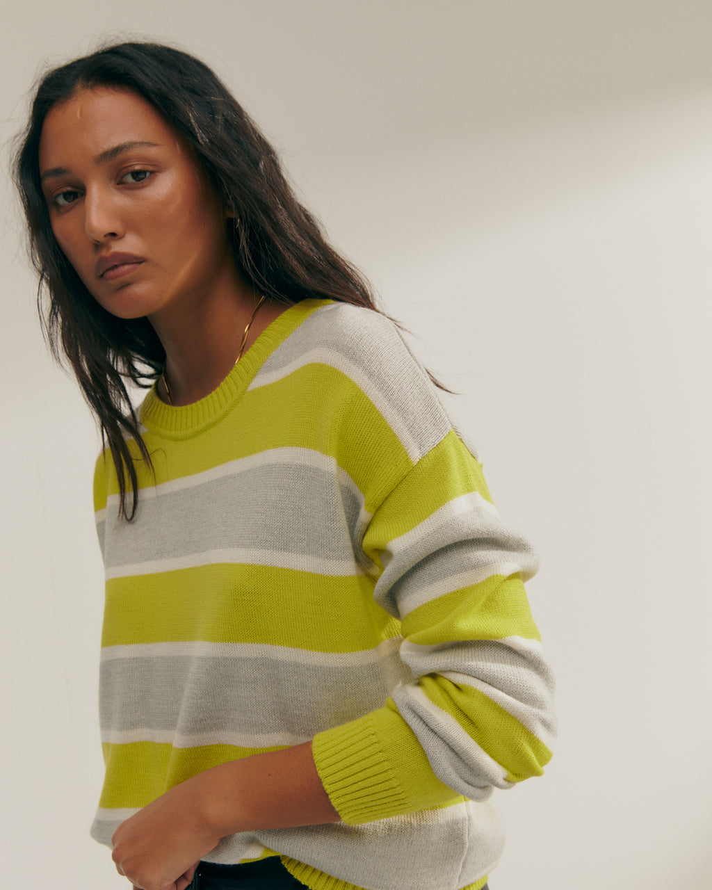 Jersey de mujer estampado rayas cuello redondo