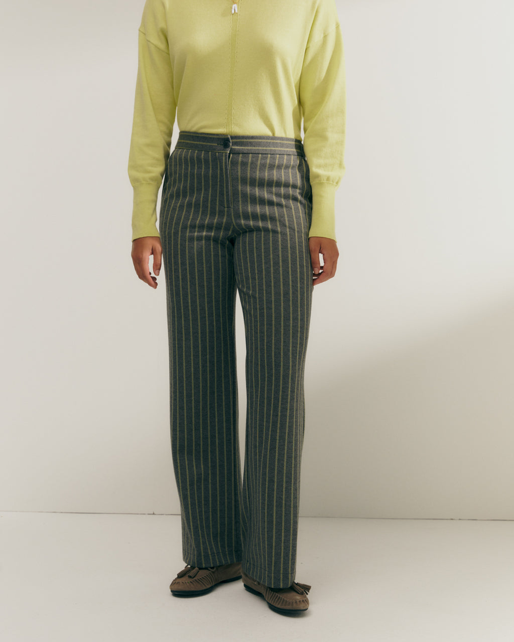 Pantalón recto de mujer punto estampado cintura elástica