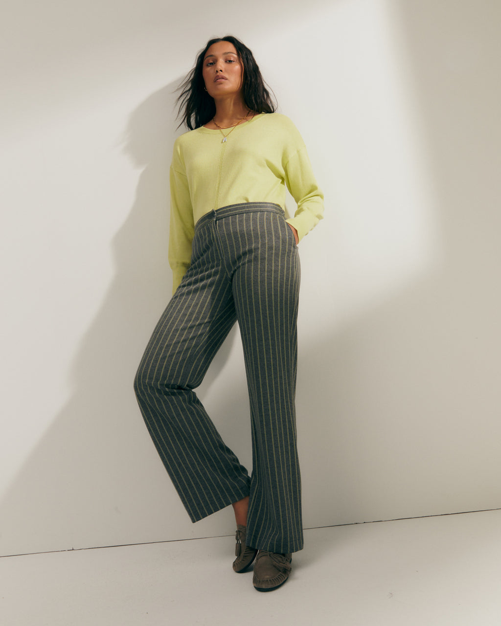 Pantalón recto de mujer punto estampado cintura elástica