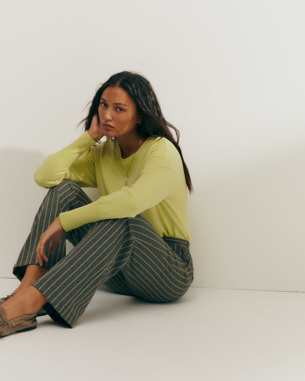 Pantalón recto de mujer punto estampado cintura elástica