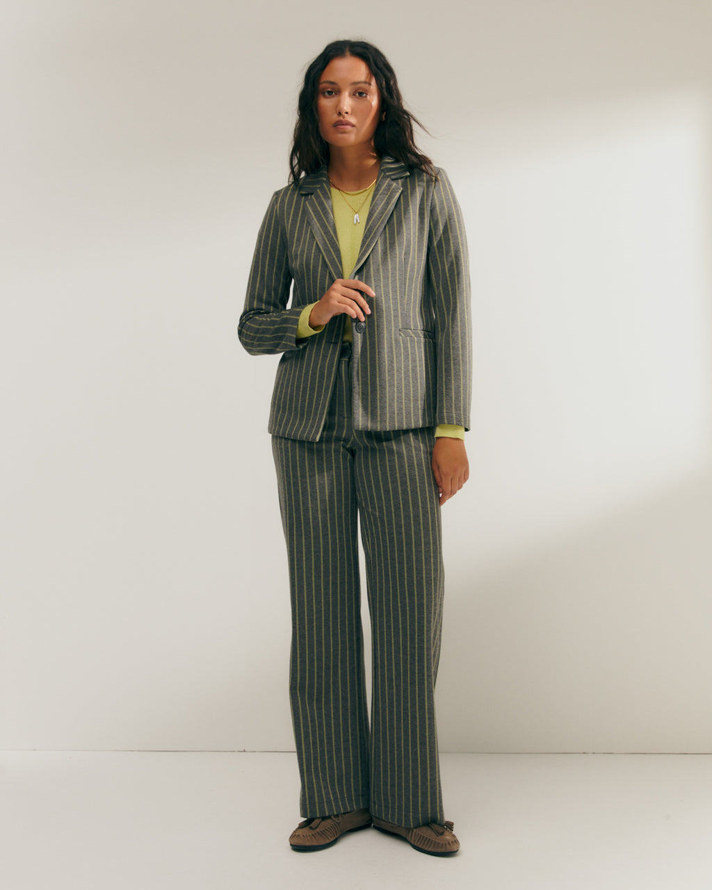 Blazer de mujer de punto estampado de raya diplomática