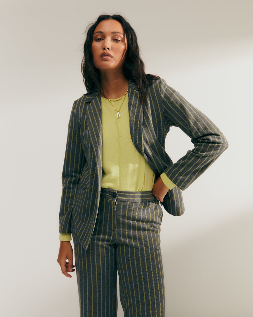 Blazer de mujer de punto estampado de raya diplomática