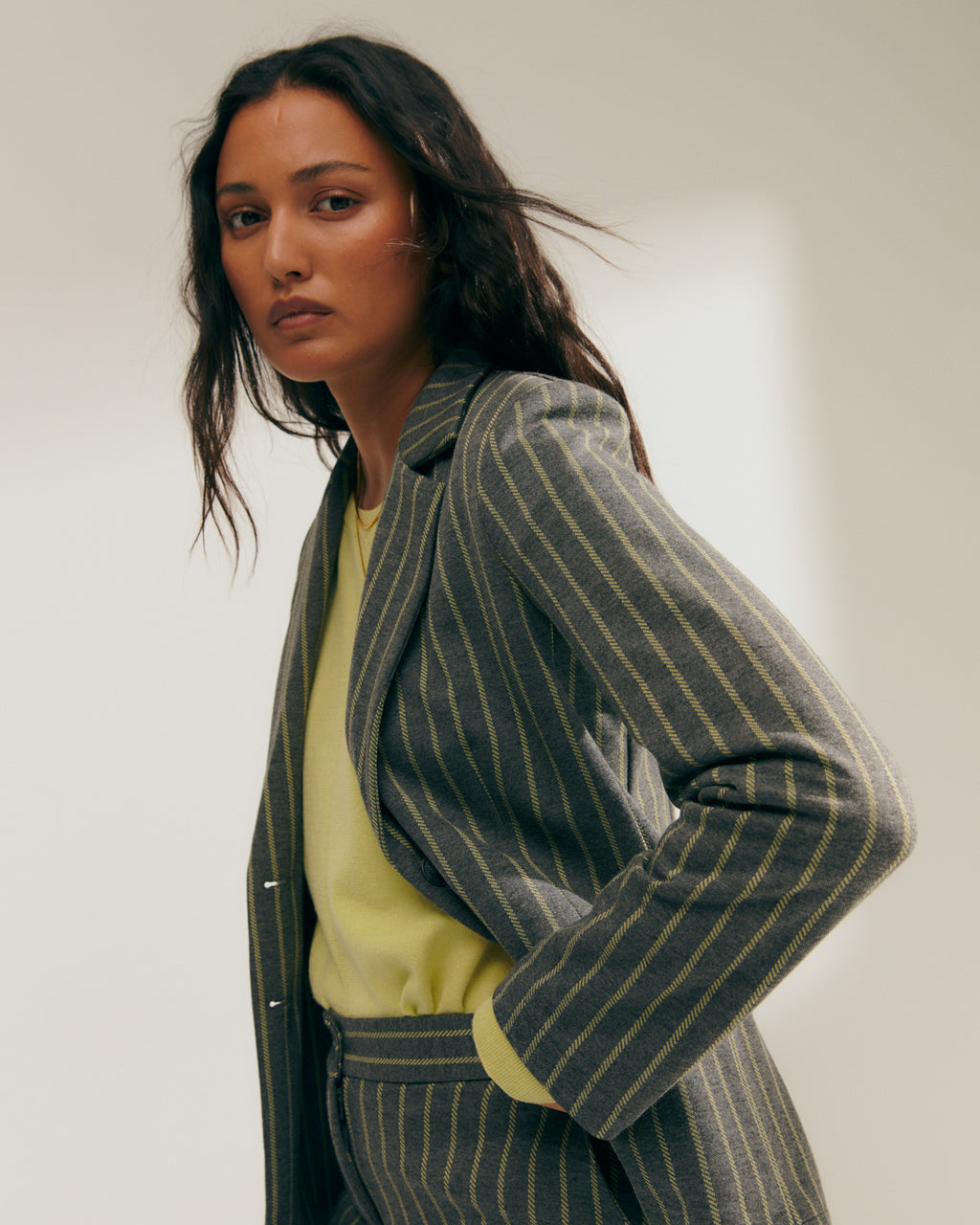 Blazer de mujer de punto estampado de raya diplomática