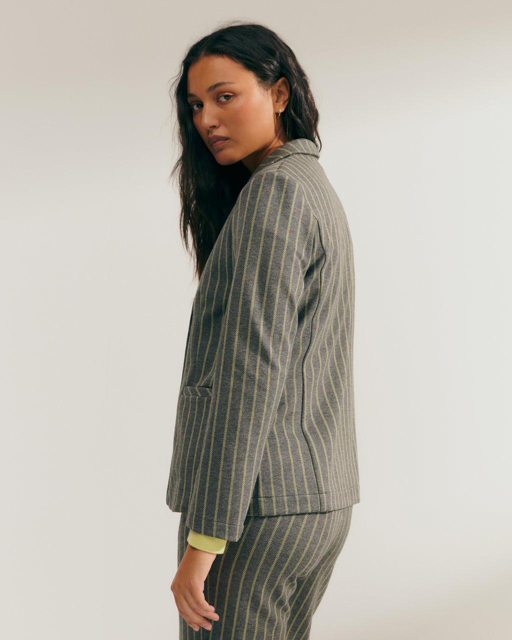 Blazer de mujer de punto estampado de raya diplomática