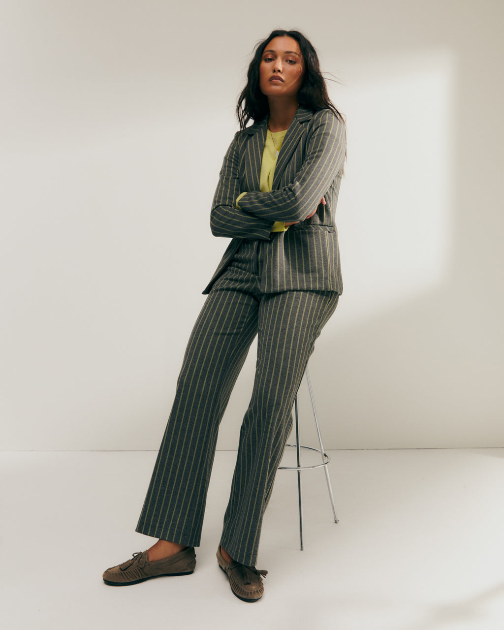 Blazer de mujer de punto estampado de raya diplomática