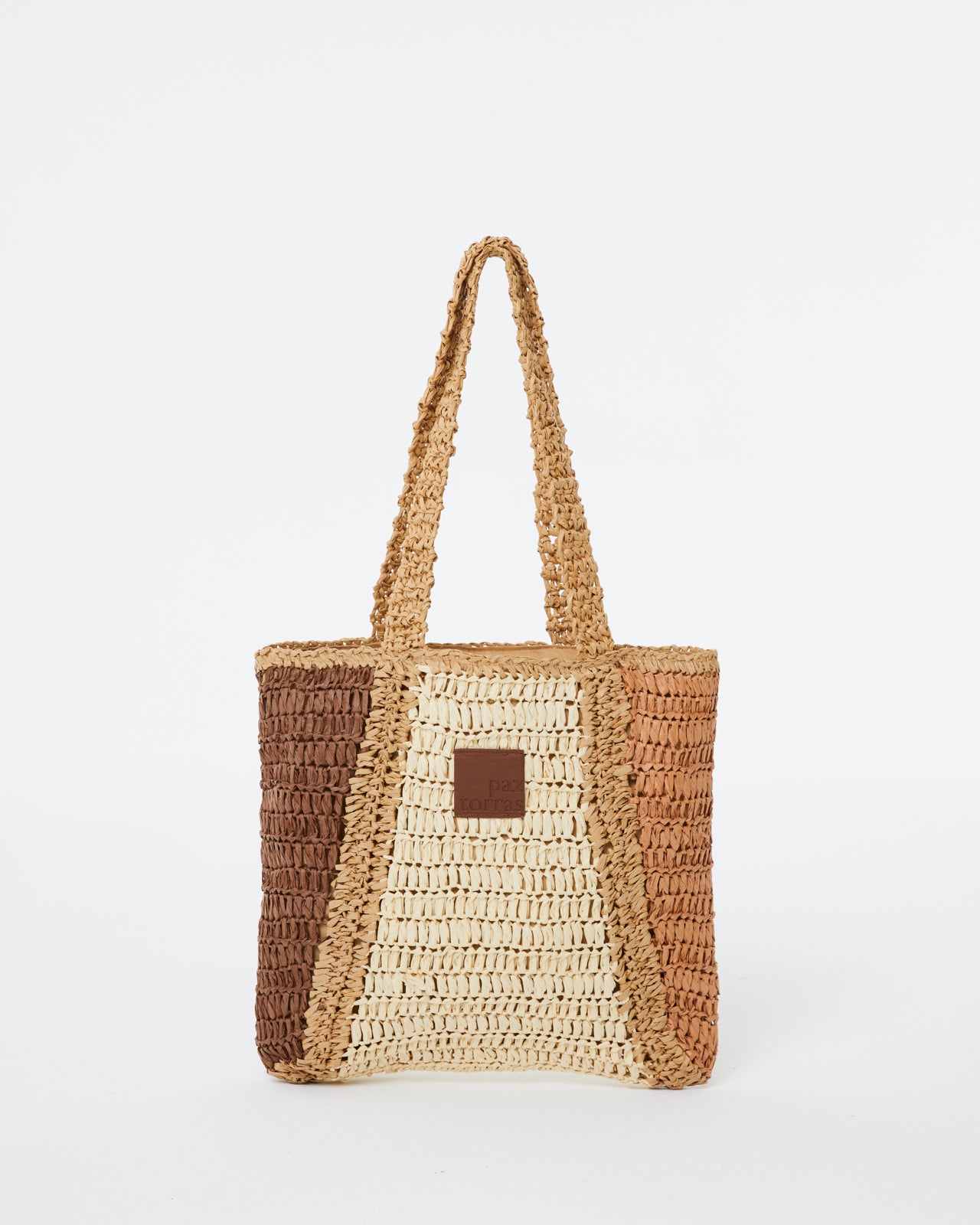 Bolso tricolor tipo rafia de mujer con cremallera
