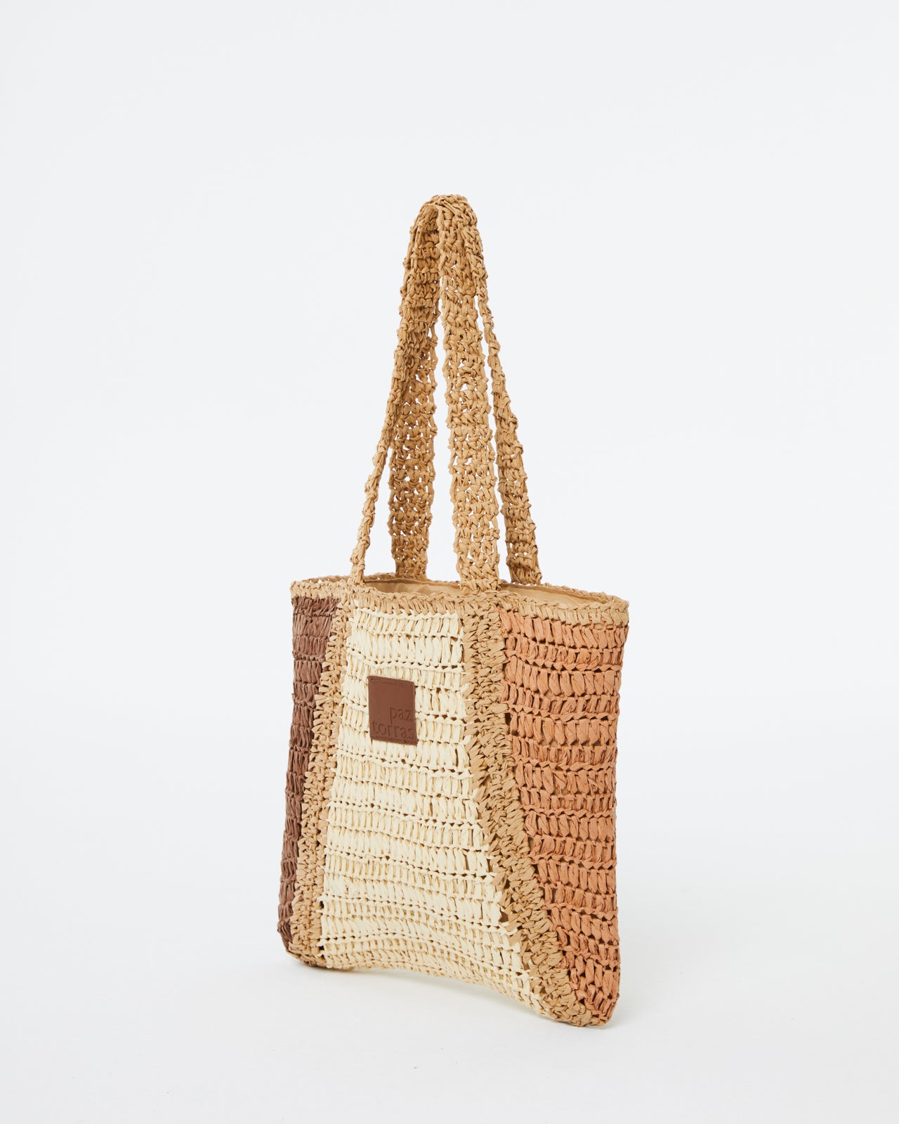 Bolso tricolor tipo rafia de mujer con cremallera