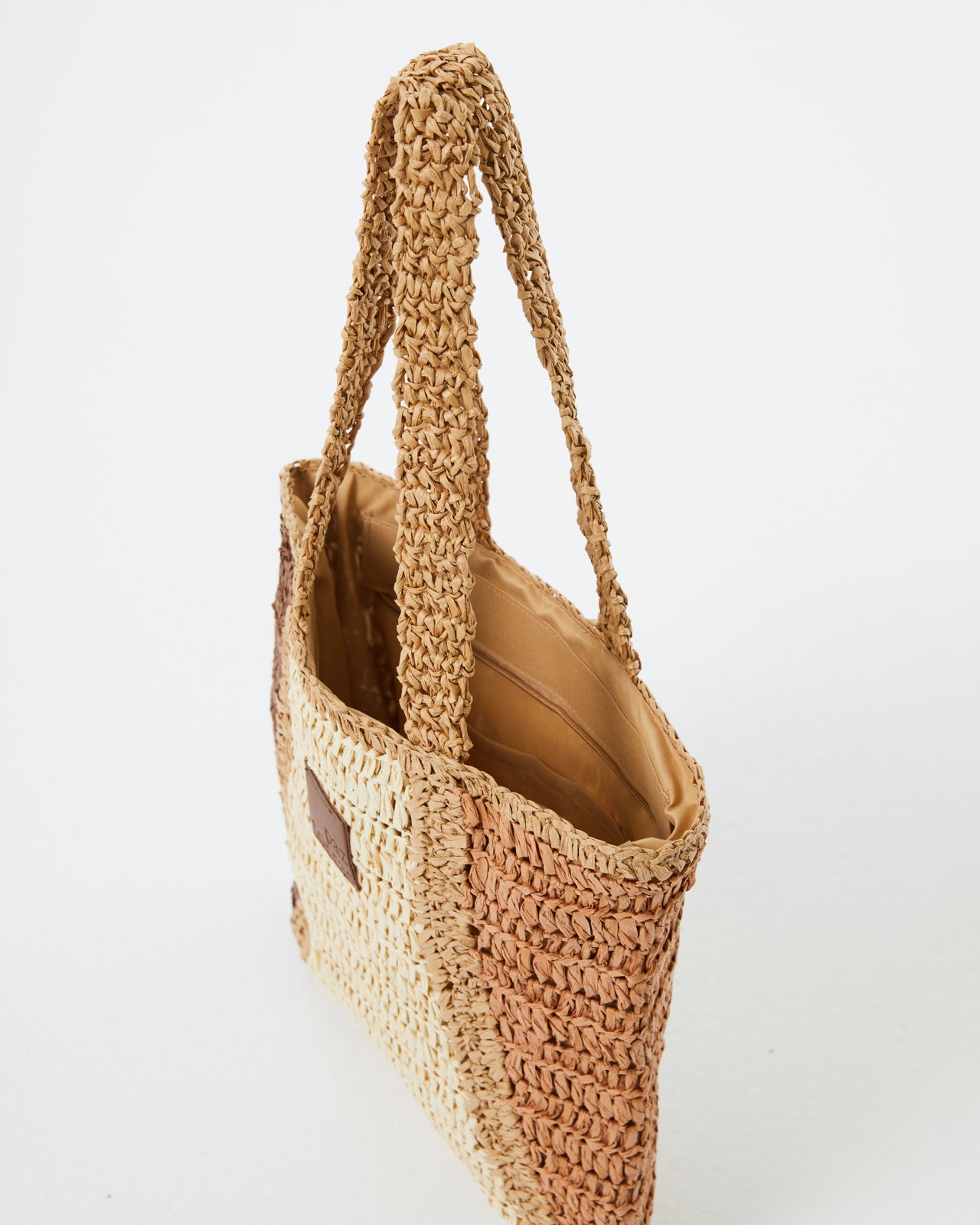 Bolso tricolor tipo rafia de mujer con cremallera