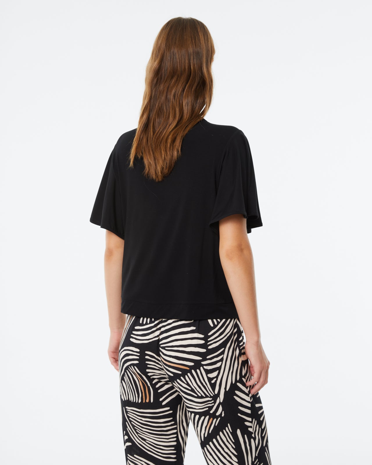 T-shirt femme à col rond et manches courtes à volants