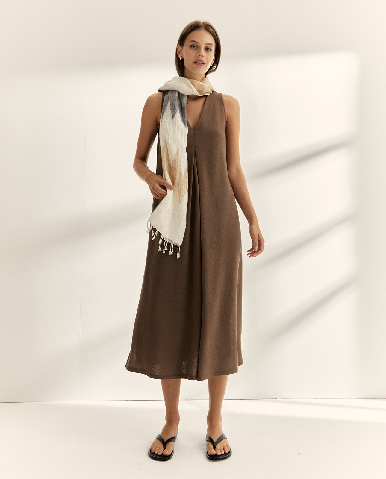 Fular de lino estampado tipo étnico