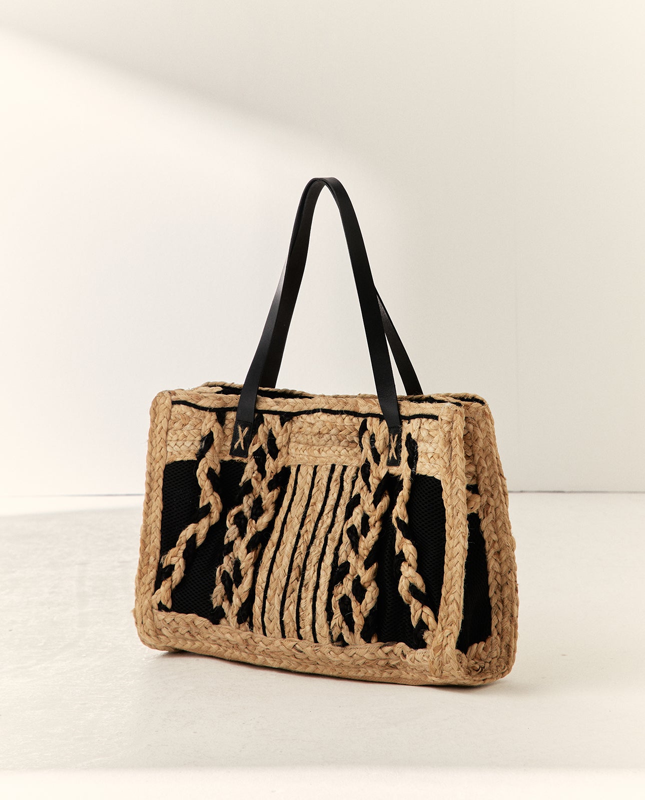 Bolso de hombro efecto rafia bicolor