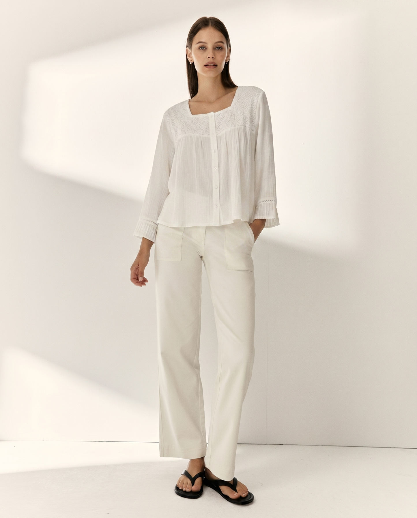 Blusa de mujer manga francesa escote cuadrado