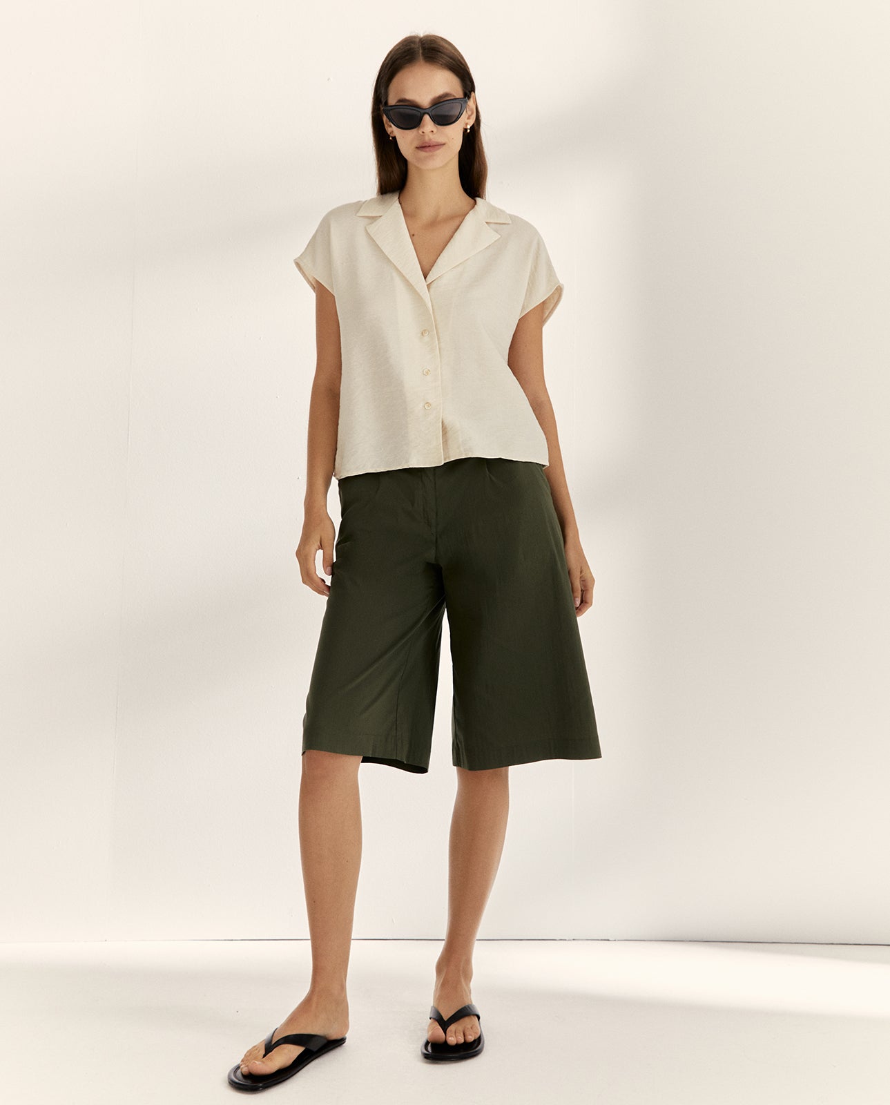 Camisa de mujer manga corta cuello solapa