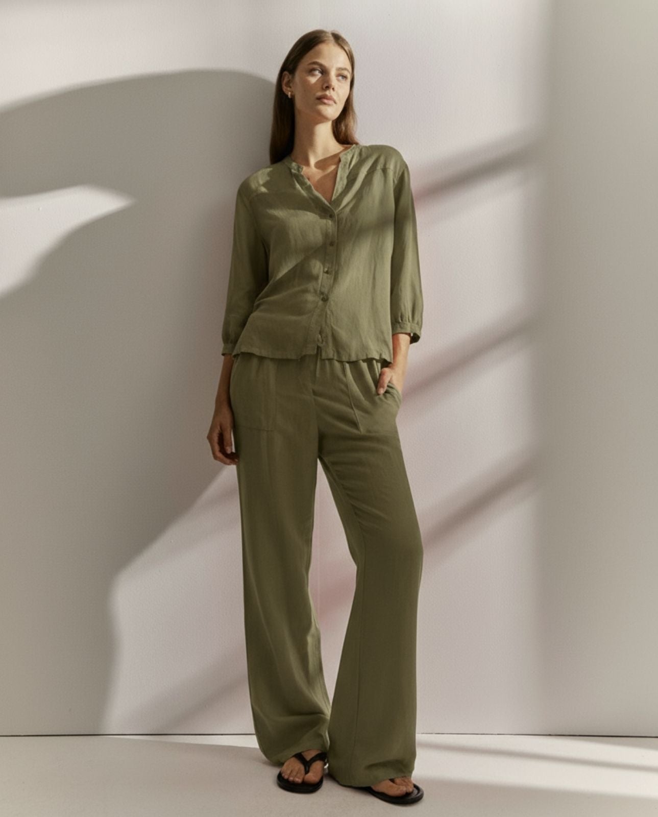 Camisa de mujer cuello mao pico manga francesa