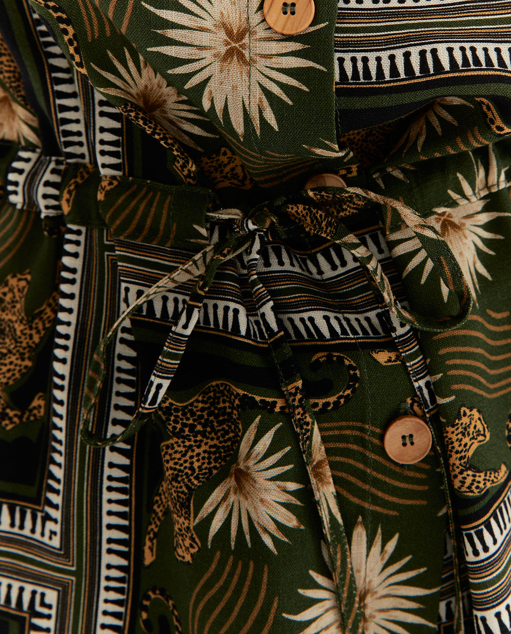 Blusa de mujer estampada sin mangas cuello camisero