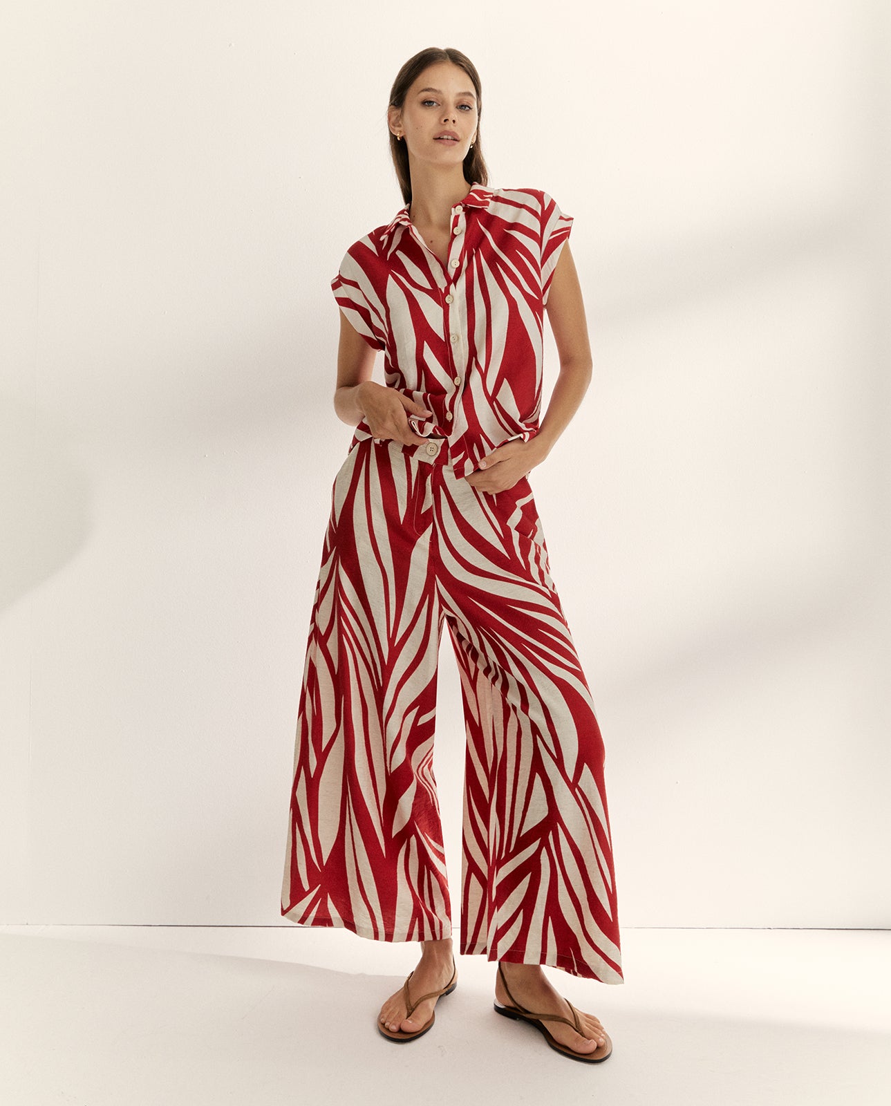 Camisa de mujer estampada cuello camisero