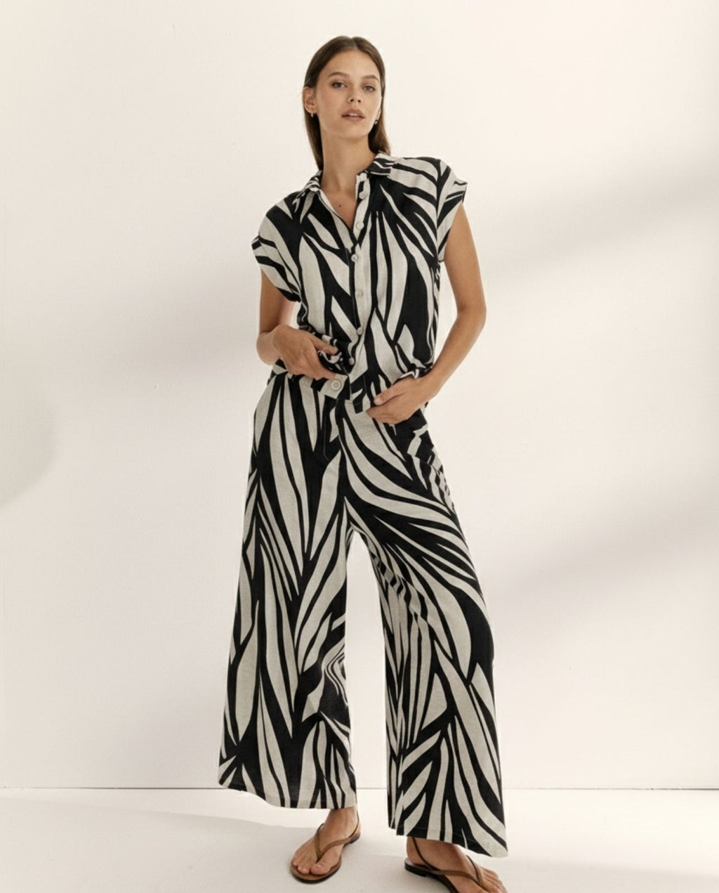 Camisa de mujer estampada cuello camisero