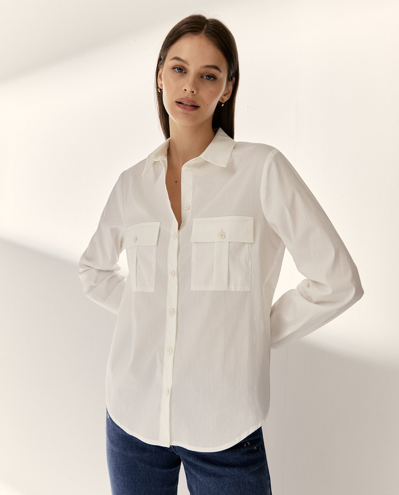Camisa de mujer manga larga cuello camisero
