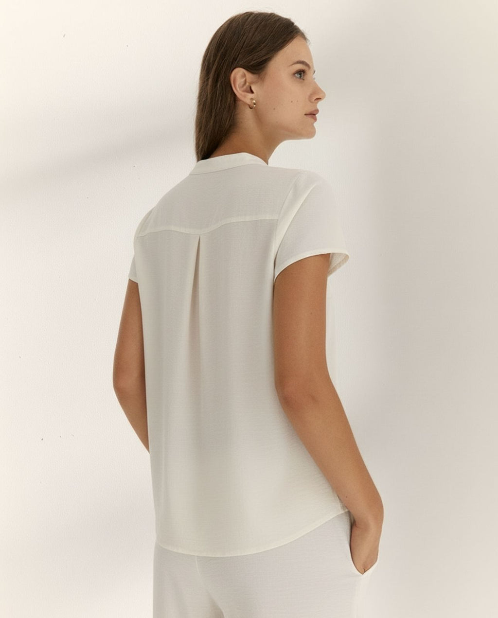 Camisa de mujer cuello mao manga corta