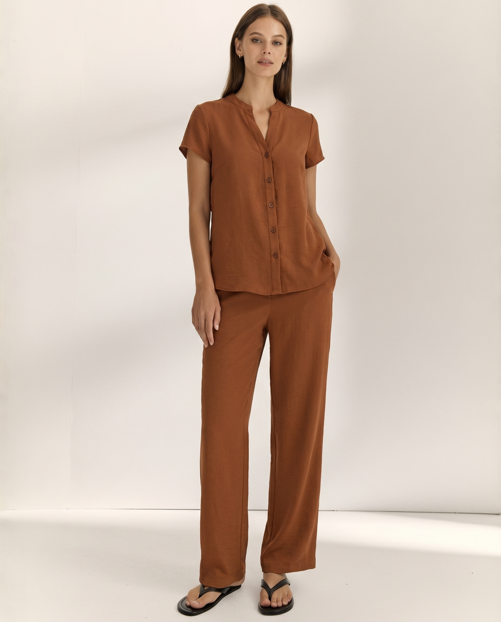 Camisa de mujer cuello mao manga corta