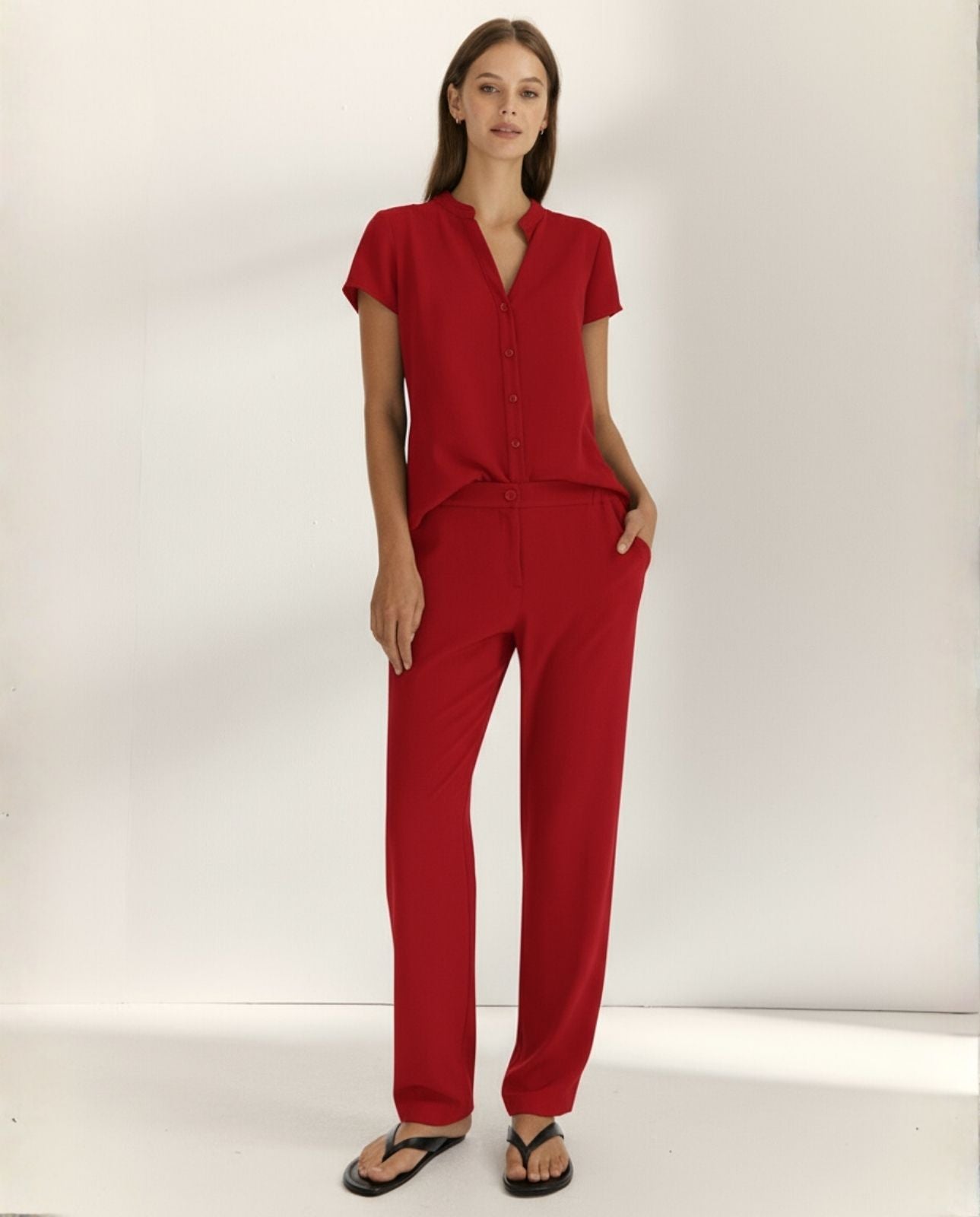 Camisa de mujer cuello mao manga corta