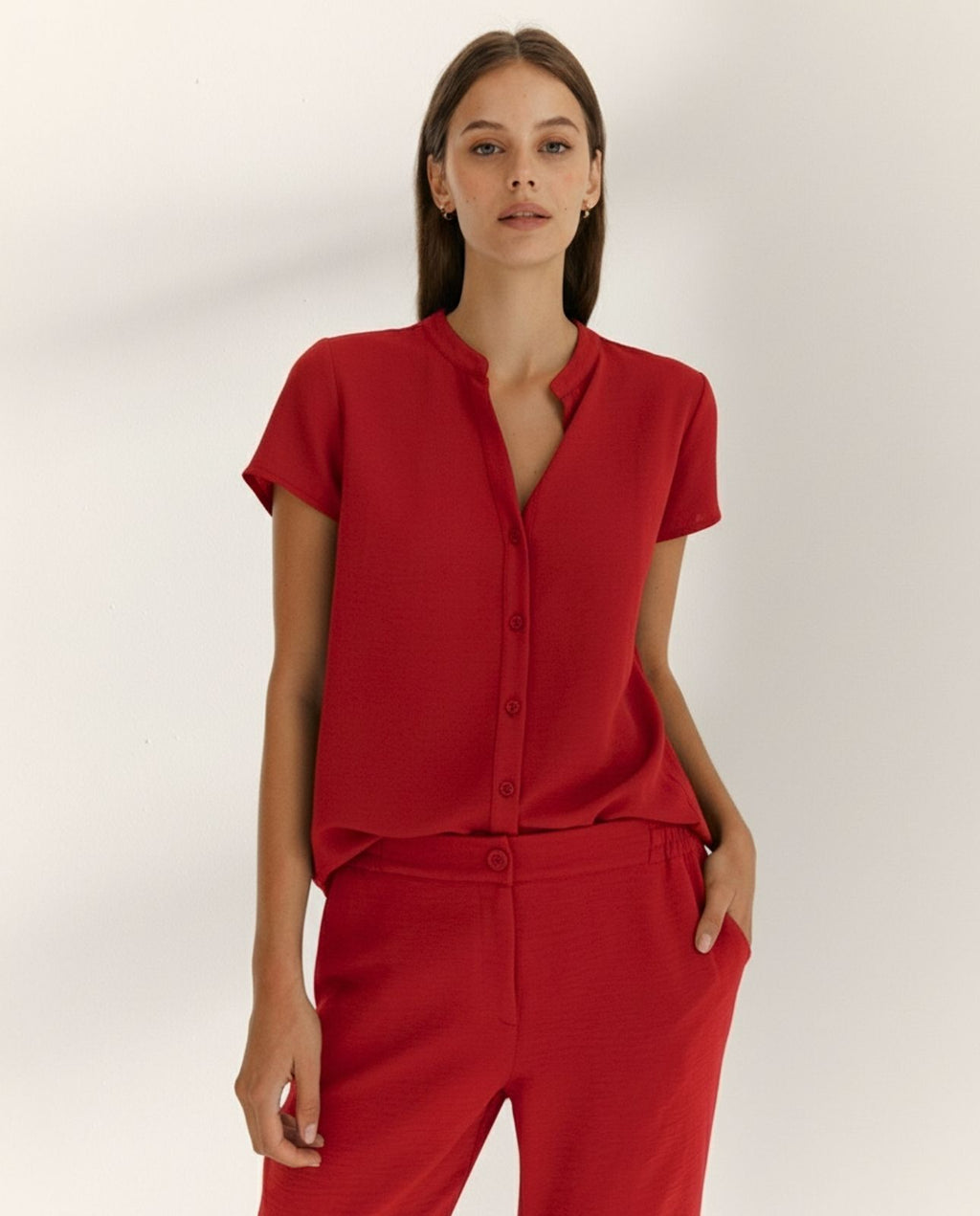 Camisa de mujer cuello mao manga corta