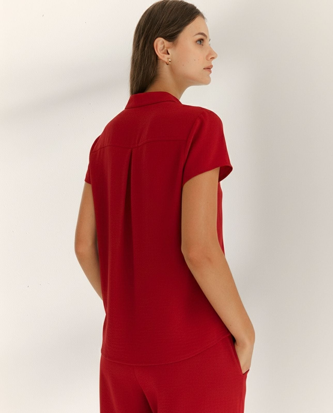 Camisa de mujer cuello mao manga corta