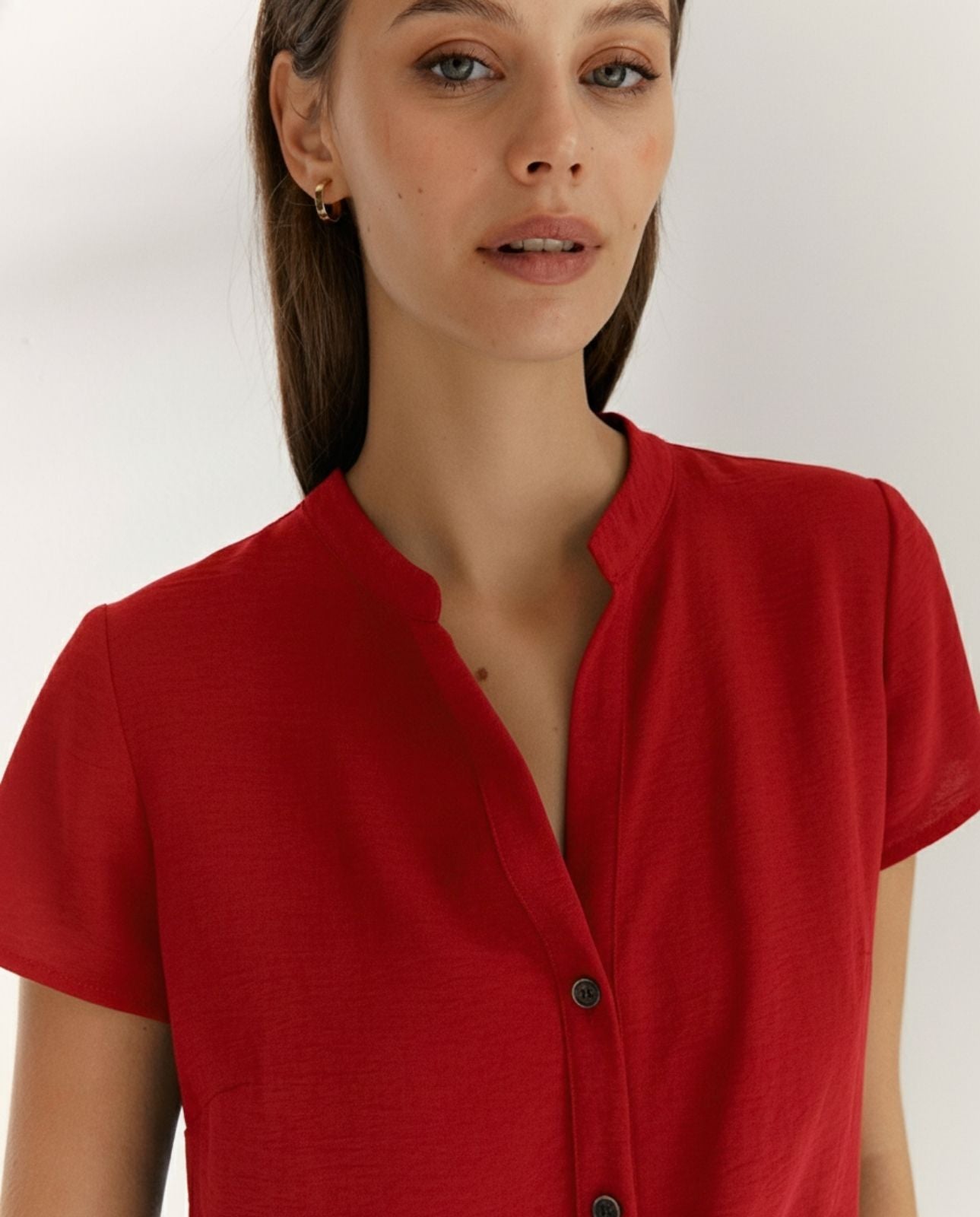 Camisa de mujer cuello mao manga corta