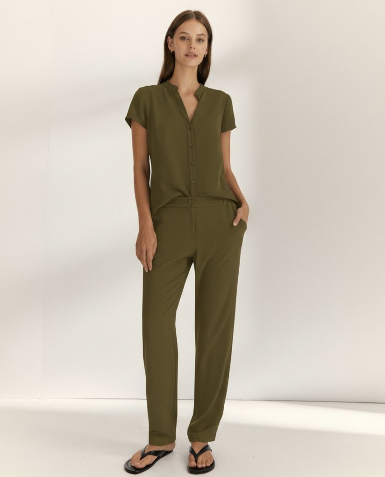 Camisa de mujer cuello mao manga corta