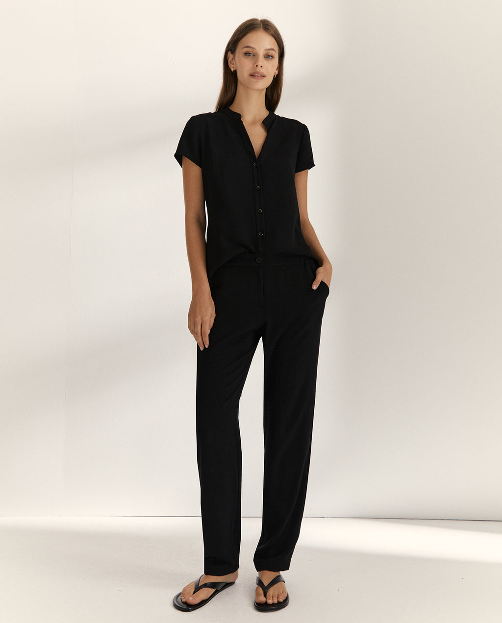 Camisa de mujer cuello mao manga corta